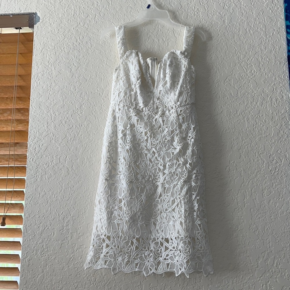 ASTR bodycon lace white off the shoulder dress v neck
